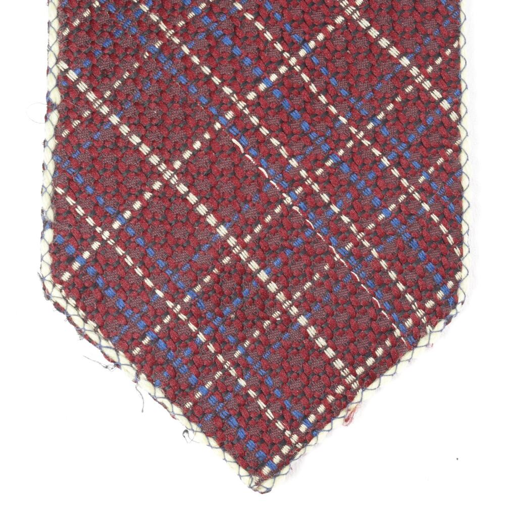 Briar Pride of England Tie Mens 57 in Burgundy Cream Blue Plaid Stitched Edges
